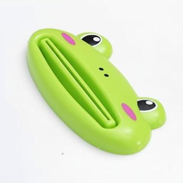 Imagem de 1 dispensador de pasta de dente de sapo para crianças, rolo espremedor de pasta de dentes de animais de desenho animado para cremes de limpeza facial de pasta de dente infantil