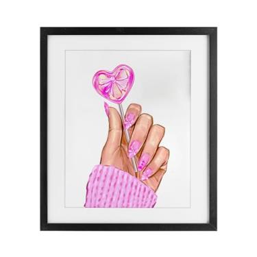 Imagem de Stupell Industries Impressão emoldurada preta de pirulito com laço rosa, design de Ziwei Li, 53 x 43 cm