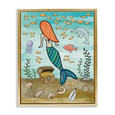 Imagem de Stupell Industries Mermaid Treasure Love Note Brown Framed Floater Canvas Wall Art, design por Jennifer Stith, 21 x 17