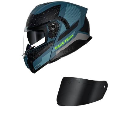 Imagem de Capacete Race Tech Signal Gear Preto e Azul Fosco Mais Viseira Fumê