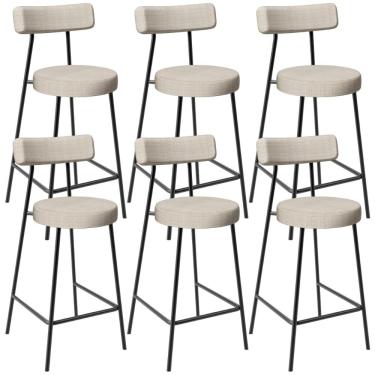 Imagem de Kit 06 Banquetas Baixa Para Cozinha Sala De Jantar Bar Bancada Milão L02 Linho Palha  - Lyam Decor 