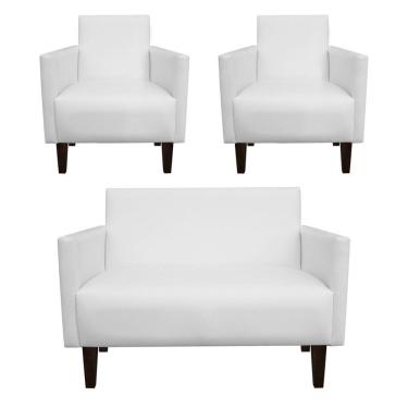 Imagem de Kit Namoradeira 02 Lugares e 02 Poltronas Jade Corino Branco Pes Chanfrado Tabaco   M11 - D'Rossi