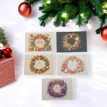 Imagem de 10 peças de papel de coleção de guirlanda de Natal de cinco estilos de cartão de felicitações de Natal multicolorido 4,5 x 3,1 polegadas