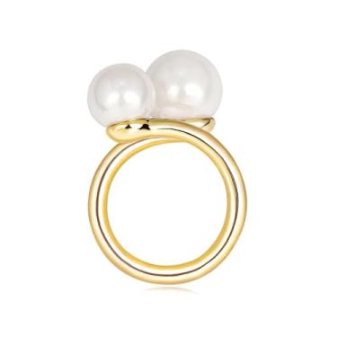 Imagem de Kokoma Anel de cachecol de pérola simulada dupla para mulheres minimalista suporte de lenço de seda clipe fivela broche anel de dedo acessórios de decoração joias, Medium, Cobre, Sem Pedra Preciosa