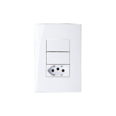 Imagem de Interruptor Simples Duplo 10a E Tomada 2p+t 20a Margirius Sleek Com Placa 4x2 Branco