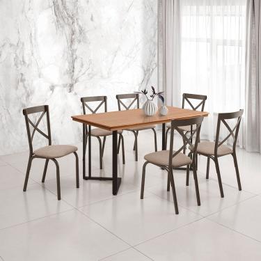 Imagem de Mesa de Jantar Michigan 160cm em Madeira Maciça Castanho Base Preta