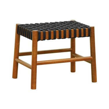 Imagem de Puff Baixo Amber Madeira Maciça - Amêndoa Trançado Corda Na Cor Preta