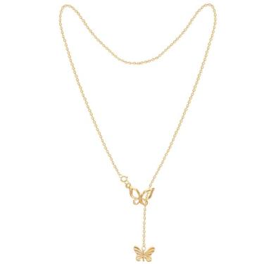 Imagem de ternotito Conjunto de colar com pingente de aço inoxidável vazado em ouro 18K ajustável em Y Lariat, Aço inoxidável, Sem Pedra Preciosa