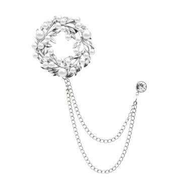 Imagem de Broches de flor de pérola para mulheres e homens, corrente de borla, broche, alfinetes de lapela de flores para ternos, casamento, acessórios de negócios, Small, Metal, Sem Pedra Preciosa