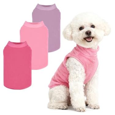 Imagem de PUPTECK Pacote com 3 suéteres de lã para cães, casaco leve de gola rolê, pulôver ultramacio para filhotes de cachorro roupas quentes de inverno para cães pequenos e médios para clima frio, fúcsia