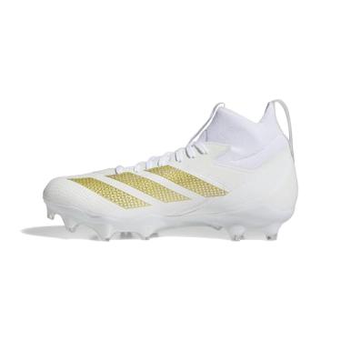 Imagem de adidas Tênis de futebol americano unissex Adizero Impact, Branco/dourado metálico/branco, 38 BR
