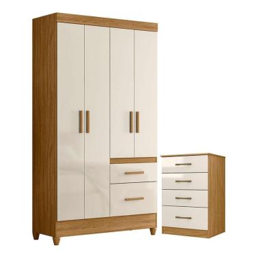 Imagem de Guarda Roupa Solteiro Madri E Cômoda Ms913 Freijó Off White - Moval