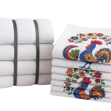 Imagem de Kit 10 Panos 5 de Copa Decorativos Sortidos Algodão Branco com Estampas Sortidas e 5 Panos de Chão Premium