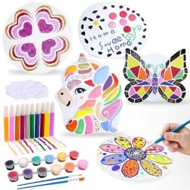 Imagem de AYYIBWM Conjunto de pedras de pintura infantil/21 peças kit de artesanato de pintura de gesso de jardim/kits incluem tinta e pincéis/presentes para crianças/artesanato infantil para meninos e meninas