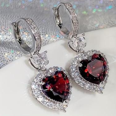 Imagem de Brincos requintados de coração de zircônia cúbica azul marinho para presente de casamento, one size, Cobre, água-marinha sintética