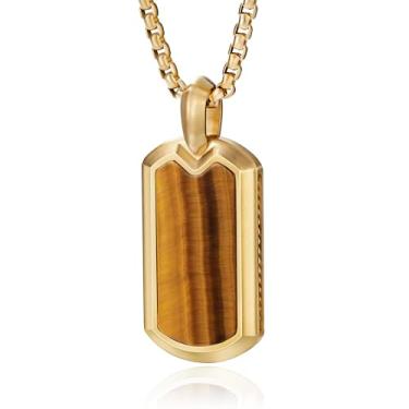 Imagem de GTMJ Colar com pingente de etiqueta de cachorro para homens e mulheres meteorito/olho de tigre/ônix preto/amazonita/ametista/turquesa/fibra de carbono forjada/lápis-lazúli/damasco/malaquita/aço