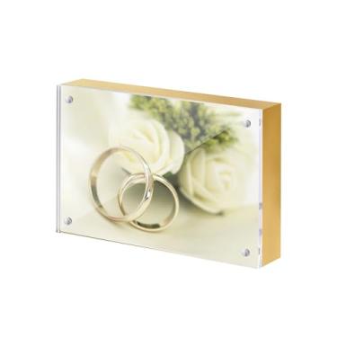 Imagem de UMICAL Moldura acrílica para fotos de 15 x 10 cm, 1 pacote de molduras transparentes sem moldura, 10 x 15 cm, com frente magnética, transparente e painel traseiro de MDF dourado, visor minimalista de