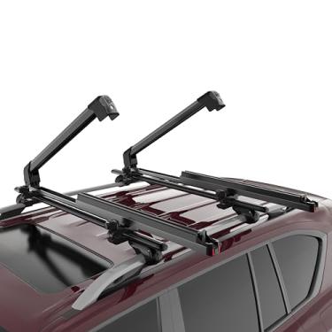 Imagem de PacificCrest Barras transversais de teto para esqui e snowboard – rack de teto para carro comporta 6 pares de esquis ou 4 pranchas de snowboard, transporte seguro e travável, ajuste universal para a