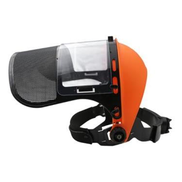 Imagem de RNXRZANK Protetor Facial com Aparador de Pelos, Faixa de Cabeça Ajustável, Tela de Malha para Proteção Contra Intempéries, Proteção Ventilada em PVC, Ideal Par, Laranja, Tamanho real