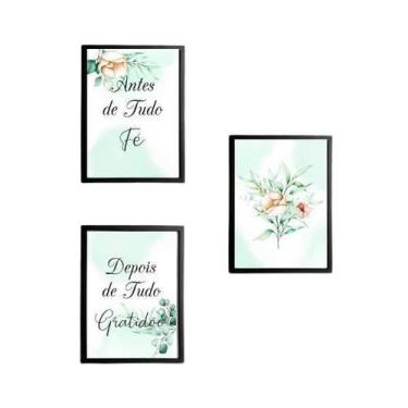 Imagem de Kit 3 Quadros Decorativos Fé E Gratidão Floral Suave - Quadros On-Line