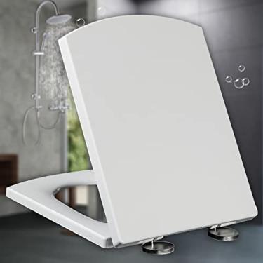 Imagem de Assento de vaso sanitário branco macio fechamento quadrado assentos de vaso sanitário resistente, tampa de vaso sanitário padrão de liberação rápida, com dobradiças ajustáveis, branco - 39,5 ~ 46,5