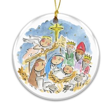 Imagem de Ornamento de presépio 2025 – Lindo enfeite de cerâmica bebê Jesus, Maria e José – Decoração de árvore de Natal cristã religiosa – Presente de presépio infantil, decoração de férias de fé, lembrança