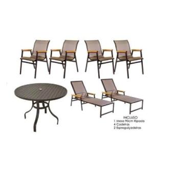 Imagem de Kit Piscina Jogo Mesa 4 Cadeiras Alumínio + Espreguiçadeiras - Sarah M