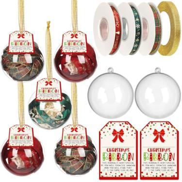 Imagem de Vertintong Pacote com 24 enfeites de fita de Natal, bolas transparentes preenchíveis, medida de crescimento, lembrança de plástico, faça você mesmo, enfeites de árvore pendurados para casa, Natal