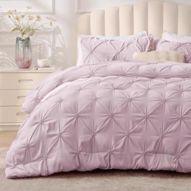 Imagem de BEDELITE Conjunto de edredom casal roxo claro - 3 peças, boêmio, pintuck, leve, macio e quente, com 2 fronhas para todas as estações