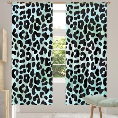 Imagem de 2 conjuntos de painéis de cortinas transparentes com estampa de leopardo verde, cortinas transparentes arejadas com filtro leve, painéis de cortina de porta e janela para sala de estar, quarto, jantar