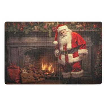 Imagem de SEHANY Tapete de porta de inverno Papai Noel Natal para todos os climas, impermeável, secagem rápida, bem-vindo, tapete de entrada antiderrapante, tapete decorativo de poliéster para entrada, varanda