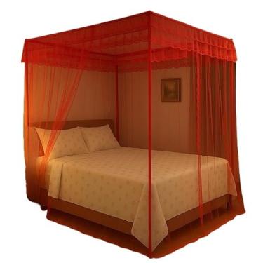 Imagem de Mosquiteiro Palácio Volta ao Mundo para Cama Casal – Sem Estrutura, Estilo Romântico, Renda Importada, Proteção Anti-Mosquito(vermelho)