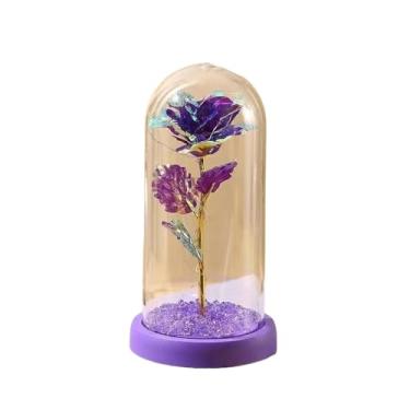 Imagem de Rosa Encantada com Luz LED-Flor Eterna Decorativa em Cúpula de Acrílico(Roxo de Acrilico,2 Peças)