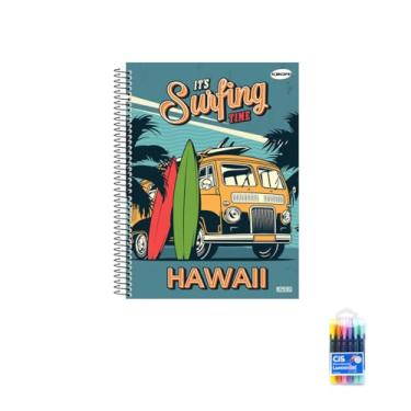 Imagem de Kit Caderno Masculino com Capa Dura e Marca Texto Lumini Gel Pastel