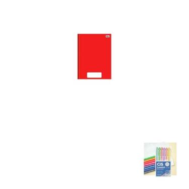 Imagem de Kit Caderno Brochura Capa Dura PEPPER Vermelho 80 Folhas + Caneta Esferográfica Sortida + Marca Texto Pastel