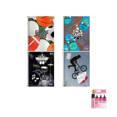 Imagem de Kit Caderno Universitário Vibe Masc Tilibra 10M 160F + Marca Texto Boss 4 Cores