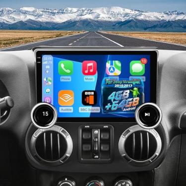 Imagem de [4+64] Rádio automotivo Volxcereo para Jeep Wrangler 2015 2016 2017, tela sensível ao toque Android de 10,1 polegadas, estéreo com Carplay e Android Auto, GPS, WiFi, Bluetooth, SWC, tela dividida, EQ