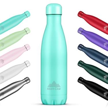 Imagem de Mont-Clair Garrafa de água de aço inoxidável l'O, isolada a vácuo, livre de BPA, garrafa de bebidas quentes 12h e 24h, metal, à prova de vazamento, ideal para adultos, crianças, corrida - azul claro