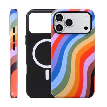 Imagem de Fourmor Capa para iPhone 17 Pro - Carregamento sem fio para MagSafe, capa externa rígida de policarbonato + capa protetora interna de TPU macio de 2 camadas à prova de choque, estampa de listras