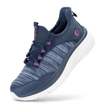 Imagem de FitVille Tênis feminino sem cadarço, largo, sem as mãos, tênis de corrida, sem cadarço, para pés planos, fascite plantar, alívio da dor no calcanhar - Cloud Walker V7, Azul marinho, 7.5 X-Wide