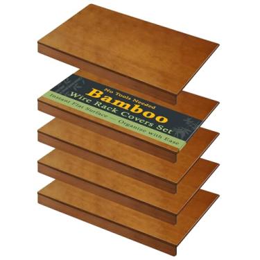 Imagem de Fobyni Capas de prateleira de arame, capa de prateleira de despensa de bambu, capas de rack de arame de madeira para armário (101,6 cm C x 40,6 cm L)