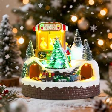 Imagem de WONDER GARDEN Casas de Natal - Casas de Natal - Vila de pipoca musical colorida iluminada, edifícios colecionáveis com trem de mudança para decoração interna de casa ou presente