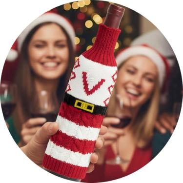 Imagem de Capa de garrafa de vinho, decoração de mesa de Natal divertida para festas de fim de ano, manga de vinho de malha para troca de presentes, decoração de casa