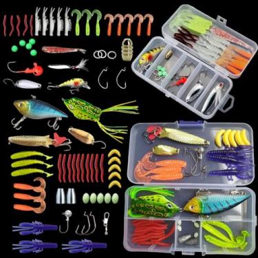 Imagem de Conjunto de 35 peças de iscas de pesca, incluindo iscas de crankbaits, spinnerbaits, vermes de plástico, gabaritos, iscas de água superior, caixa de equipamentos e mais conjunto de iscas de