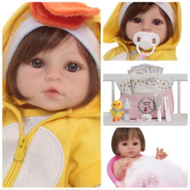 Imagem de Boneca Reborn Bebê Cabelo Implantado Fio a Fio Pode Banho - Cegonha Re