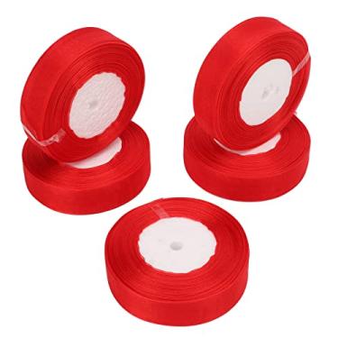 Imagem de Fita com glitter para presente, cetim com glitter metálico, 5 rolos, 245 jardas, fita decorativa de fibra de poliéster total para embrulho de presente, decorações de festa de (Vermelha)