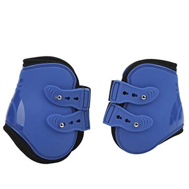 Imagem de CUOFYUNL 2 unidades PU Neoprene Perna Botas de Cavalo Guardas de Perna de Cavalo Equipamentos de Proteção para Pernas Traseiras (patas traseiras azuis tamanho grande 1,69 x 9,06 pol.)