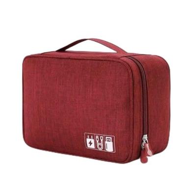 Imagem de Estojo Organizador, Necessaire Bolsa de Armazenamento de Cabo Eletrônicos de Dados Digital Multifuncional Viagem, 24.5cm*10cm*18cm(Vinho)