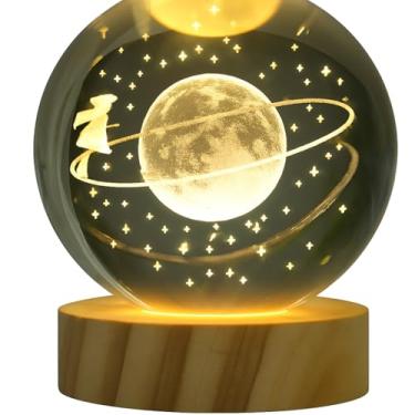 Imagem de Luminária de mesa led bola de cristal Lua - Galaxia - Saturno - Golfinho - Globo - 3D para decoração (Lua)