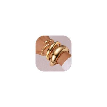 Imagem de KALOAURA Pulseiras femininas de ouro grosso, banhado a ouro 14 quilates, conjunto de pulseiras empilháveis modernas e delicadas, joias para presentes, Adjustable, Liga metálica, Sem Pedra Preciosa